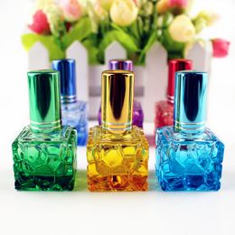 15PC Colorful Square Glass Perfume Bottle 10ml Small Sample Portable Parfume Refillable Scent Sprayer Cosmetic Spray Bottle