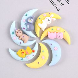 20Pcs Kawaii Cartoon Star Moon Animal Rabbit Resin Components Cabochon Flatback Scrapbooking Craft DIY Hair Accessories Phone Case Decoration