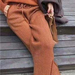 Outono inverno moda calça mulheres macio ceroso confortável cashmere camelo calças feminina puro malha pants largamente calças casuais solta 211112