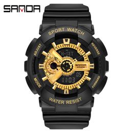 Wristwatches SANDA Brand Wrist Watch Men Watches Military Army G Style Sport Wristwatch Dual Display Male For Couples Clock Waterproof