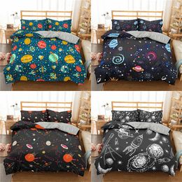 Homesky Planet Space Bedding Sets Cartoon Universe Duvet Cover Set King Queen Bed Bedclothes Drop 210615