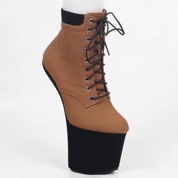 8 Inch Fetish Heelless Gothic Lace-up Platform Hoof Ballet Patent Ankle Boots Size 36-46