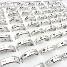 Wholesale 100PCs/Lot Stainless Steel Band Rings For Men Women Silver Romantic FOREVER LOVE Fashion Jewellery Couple Gift Engagement Wedding Bands