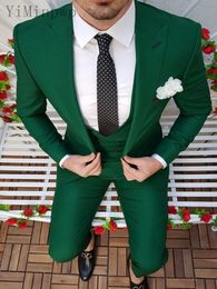 Brand New Groomsmen Peak Lapel Groom Tuxedos Dark Green Men Suits Wedding/Prom/Dinner Best Man Blazer ( Jacket+Pants+Tie+Vest ) W992