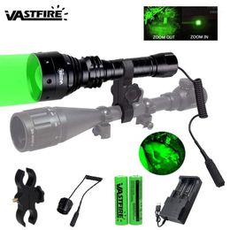 2022 lanternas de luz de lente Caça tática Zoomable 450 jardas 67mm Lente Pistola Light + Rifle Scope Mount + 2 * 18650 + Carregador USB + Interruptor Lanternas Tochas