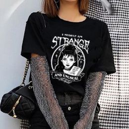 1pcs Cool Fashion T Shirt Beetlejuice I Myself Am Strange And Unusual Black T-Shirt Women Cute Grunge Gothic Tee Halloween Witch 210306