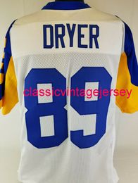 Men Women Youth Fred Dryer Custom Sewn White/Yellow Football Jersey