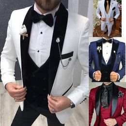Fashion White Men's Wedding Suit 3 pieces Slim Fit Groom Dinner Prom Tuxedo Tailored Blazers For Men Best Man Jacket Vest Pants X0909