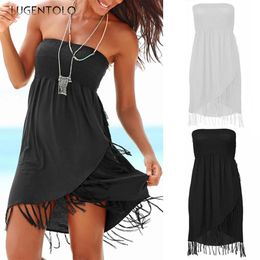 Casual Dresses Lugentolo Sexy Dress Women Summer Sleeveless Strapless Tassel Solid Female Thin Breast Wrap Beach Short