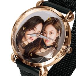 Frauen Uhr Magnet Liebhaber Armband Uhren DIY kann 1 Stück benutzerdefinierte Sie Foto Bild Uhr Bearbeitung Stunde Drop Shipping Geschenk 210310