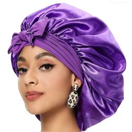 Beanie/Skull Caps Ladies Extra Large Solid Colour Stretch Ribbon Satin Round Hat With Comfortable Night Cap Hair Care Beauty Salon