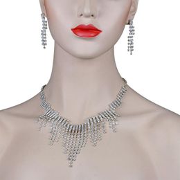 Earrings & Necklace Chran Sparkling Rhinestone Tassels Jewelry Set Elegant Silver Plated Crystal Wedding For Bridemaid