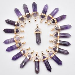Natural Stone Amethyst Charms Hexagonal Healing Reiki Point Pendants for Jewellery Making