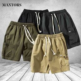 Men's Shorts Summer Plus Size Cotton Elastic Waist Work Bermuda Loose Baggy Breeches Army Green Male Cargo Casual Short Male 210720