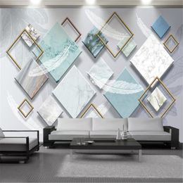 Classic 3d Wallpaper Lozenge Marble Feather Exquisite Painting Mural Modern Home Decoration Geometric Graphic Wallpapers