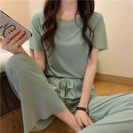 QWEEK Summer Suit for Women French Solid Color Ice Silk Sleepwear Pajamas Two Piece Set Home Wear Nightwear Comfortable Pyjamas 210830