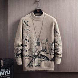 Anime Pattern Pullovers Men Slim Sweaters Autumn Winter Thick Warm Men's Sweater Casual Round Collar Knitwear Sweater Mens 211221