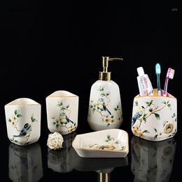 toothbrush kits Canada - Bath Accessory Set Five Piece Creativity Ceramic Bathroom Home El Toiletries Kit Mouth Cup Soap Dish Toothbrush Holder Lotion Bottle