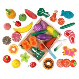 Children's simulation kitchen toys wooden magnetic cut fruit vegetables dessert Montessori educational toy gift for girls boys 210312