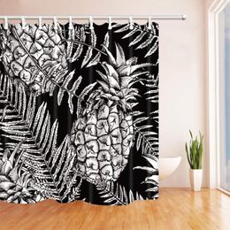 Shower Curtains Black And White Pineapple Bath Curtain Polyester Fabric Waterproof Hooks Included