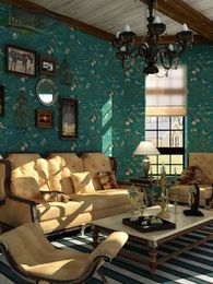 Wallpapers American Wallpaper AB Flower And Bird Non-Woven Bedroom Study Living Room Dark Green Red Pastoral