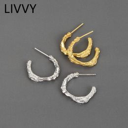 c shaped earrings UK - Stud LIVVY Silver Color Irregularly C-shaped Earrings For Women Fashion Retro Light Luxury Temperament Elegant Jewelry