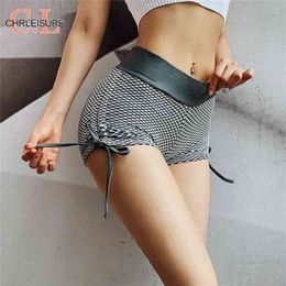 CHRLEISURE Bandage Fitness Shorts High Waist Hip-Lifting Sports Booty Quick-Drying Running 210722