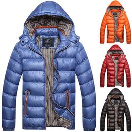 Plus Size Mens Windproof Puffer Hoodie Coat Winter Warmer Quilted Padded Jacket Tops 210910