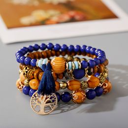 4Pcs/Set Fashion Multilayer Crystal Stone Beads Tassel Charms Bracelets & Bangles Pulseras Mujer Boho Bracelet for Women Gift