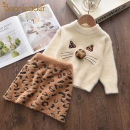Bear Leader Bow Autumn Winter Thick Sweater Dress Casual Baby Girl Clothes Warm Sweater Princess Dress Kids Dresses for Girls 210708