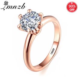 LMNZB Original 18K Rose Gold Color Zirconia Diamond Engagement Ring Luxury Solitaire 2.0ct Silver Wedding for Women LR170 211217