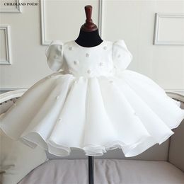 Baby 1st Birthday Party Wedding Dress Pearl Princess Girls Dress Lace Kids Dresses For Girl Baby Baptism Dress Teenage Ball Gown 210303