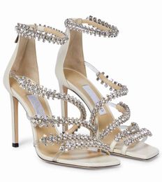 Summer Josefine Crystal Strap Sandal PVC * Suede Leather Women Sexy Sandalias Mujer Lady High Heels Dress Party Wedding Walking Shoes