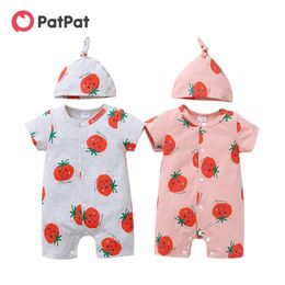 Summer 2-Piece Baby Tomato Print Short-sleeve Romper and Hat Set 210528