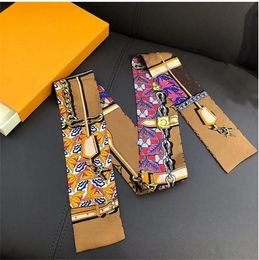 Silk Scarf For Women Letter chain Printed Handle Bag Ribbons Brand Fashion Head Scarf Small Long Skinny Scarves 8x120cm