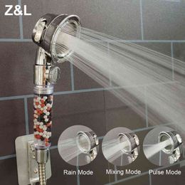 Bathroom Pressurised Spa Shower Head Mineral Stones Filtered Ionic Pure Shower Head with Water Pressure Adjustable Button H1209