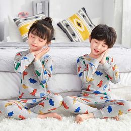 Cotton Long Sleeve Cartoon Dinosaur Pyjamas Set For Girls Boy Pyjama Kids Top Pants 2pcs Pijama Suit Cute Children Clothing Sets 210908