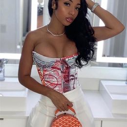 Joskaa Money Print Sexy Tube Top Corset Autumn Winter Women Fashion Streetwear Outfits Club Tank Top Dollar Outwear 210308