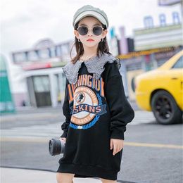 3-18 Years of Teens Girls Fashion Cartoon Pattern Print Dress for Children Kids Long-sleeve Autumn Clothes 211027