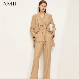Amii Minimalism Women Blazer Set Fashion Blazer Coat Vneck Buttons Vest Women's Pants Elegant Female Clothing Lady Suit 12170408 211007