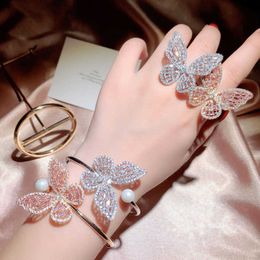 Bracelet Bangles for Women European and American Popular Butterfly Open Adjustable Bracelet with Zircon Jewelry Women Insect Q0720