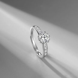 Korean Version of The Fashion Versatile S925 Silver Platinum-plated Imitation Moissan Shiny Flower Ring Micro-set Multi-diamonds