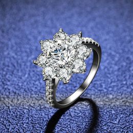 Excellent Cut Diamond Test Past D Color Moissanite Snowflake Ring Silver 925 White Gemstone Wedding Gift