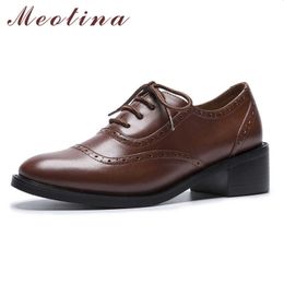 Meotina High Heels Women Shoes Natural Genuine Leather Block Heels Shoes Fashion Cow Leather Round Toe Shoes Ladies Autumn 34-39 210608