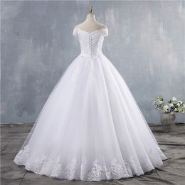 Elegant A-Line Floor Length Wedding Dresses Off Shoulder Lace Appliques White Ivory Cheap Bridal Gowns Bride Plus Size Long Weddin2798
