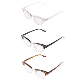 Gafas de sol Moda Mujeres Gato Eye Lectura Vidrios Cristal Rhinestone Decoración Eyewear Presbyopic Gafas +1.0 a +3.5