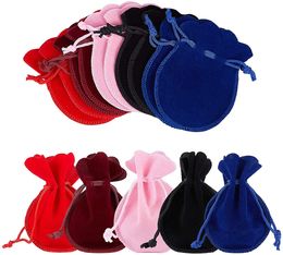 100 Pcs 7cm*9cm Black Red Wedding Favor Velvet Cloth Bags with Drawstring Jewelry Gift Bags for Party, Jewelry, Festival, Makeup Bags