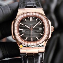 2021 Sport 5711 5711-1A Asian 2813 Automatic Mens Watch Grey Texture Dial Rose Gold Case Big Diamond Bezel Black Strap Watches Hello_Watch HWPP 13 Colour G27A (8)