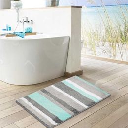 Bathroom Mat Stripe Design Home Floor Mat Bath Rugs Absorbent Foot Carpet Living Room Rug Doormat Carpet Non-slip 8 Colours 211204