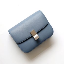 Factory Genuine Leather Ladies Tofu Bag Luxury Design Handbag Purse Small Shoulder Brand Bags Blue Crossbody for Women 2021 220210